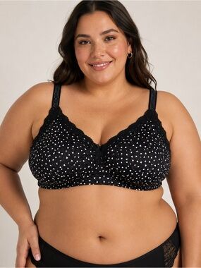 Deesse Lingerie Black Heart-Print Mesh And Lace Wireless Bralette Size 2X